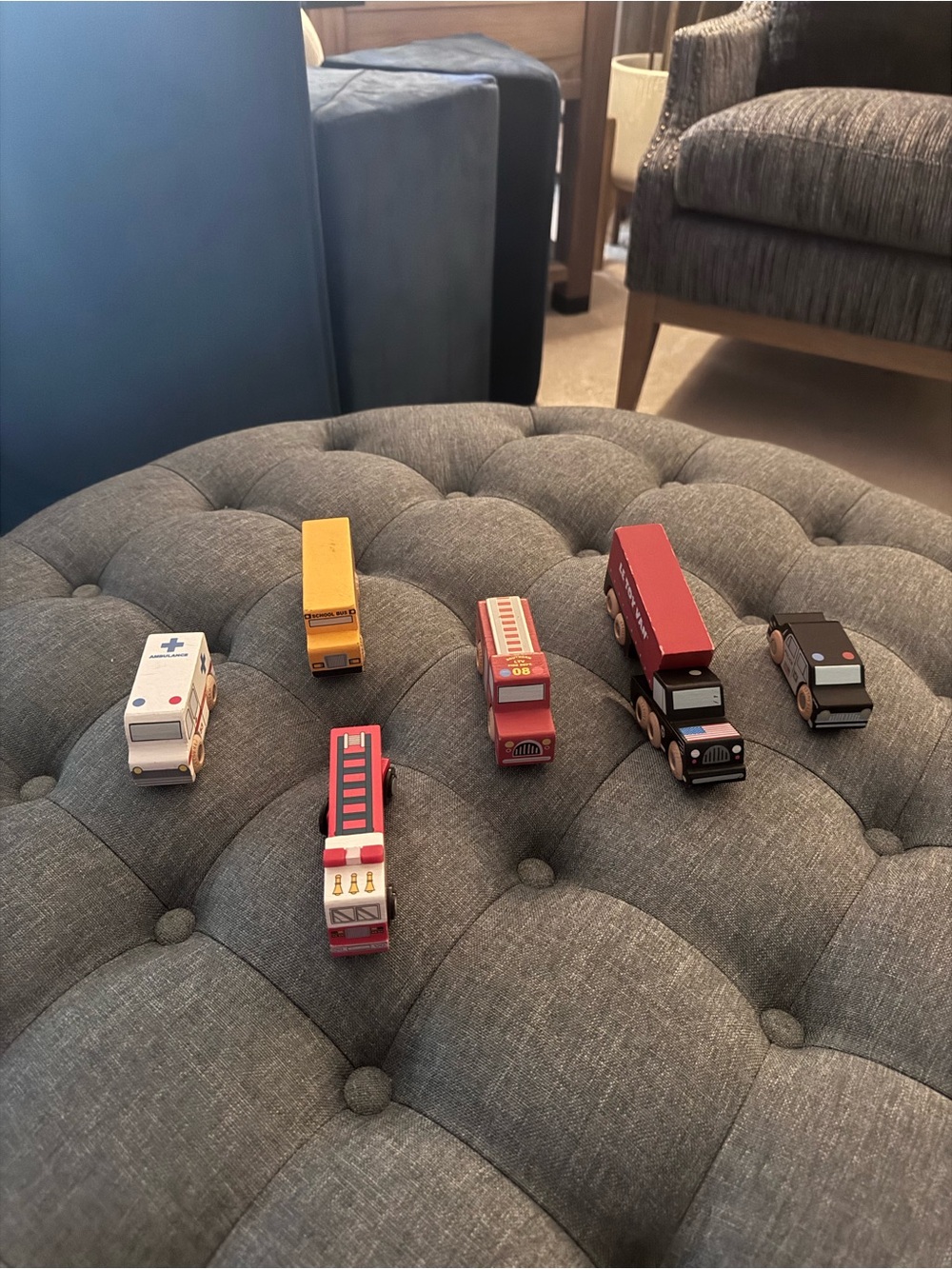 Le Top Wooden Emergency & Service Vehicle Toy Set in Red, Yellow, White, Black